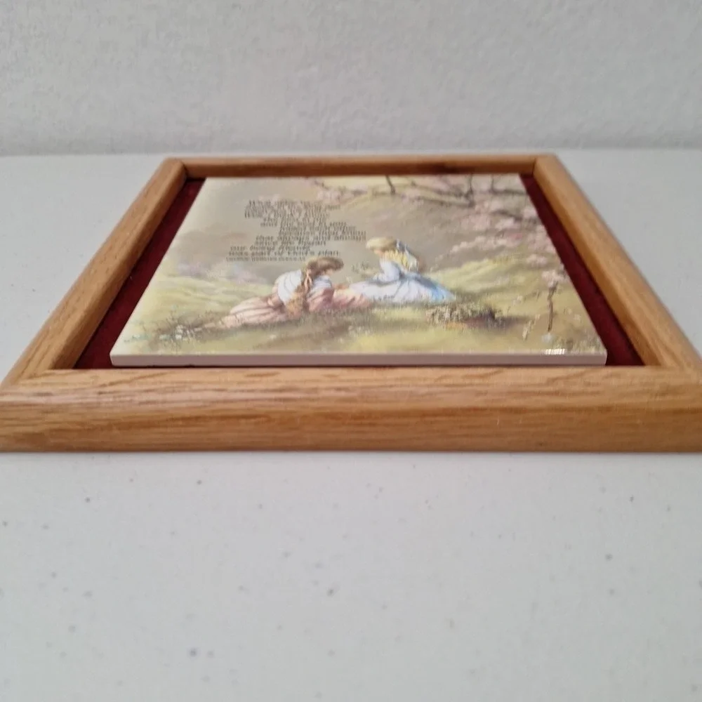 Vtg 1970 Wood Frame Ceramic Tile Hanging Decor George Webster Douglas Religious